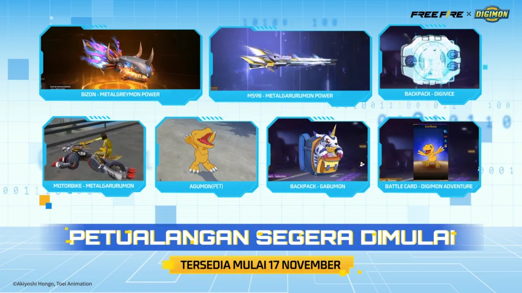 Free Fire World Series Global Finals 2025 Jakarta Hadir Akhir Pekan ini! Bersiaplah untuk Sejarah Baru Esports Indonesia! 41 Pengumuman Kolaborasi Free Fire × Digimon Adventure