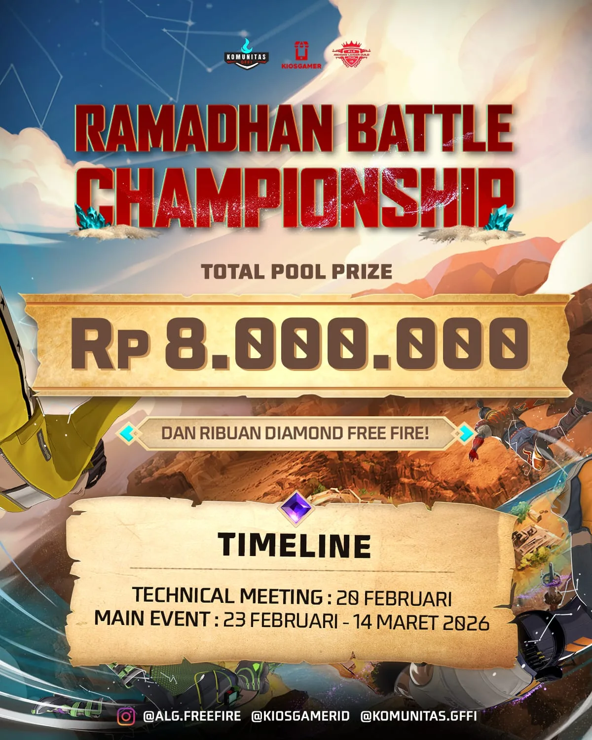 RAMADHAN BATTLE CHAMPIONSHIP: Hadiah Total Rp8 Juta + Ribuan Diamond Free Fire Siap Di rebut!